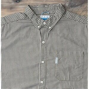 Columbia Button Up Shirt Mens XL Brown Plaid Rip Stop Long Sleeve Pocket